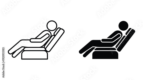 Relaxing person reclining in chair with line and solid icon variations