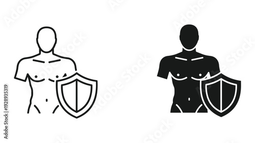 Man holding shield protection icon vector illustration