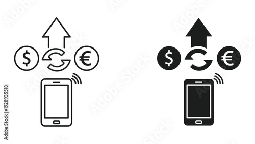Mobile payment transaction with currency exchange icon