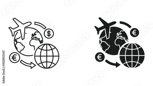 Global currency exchange and international travel illustration