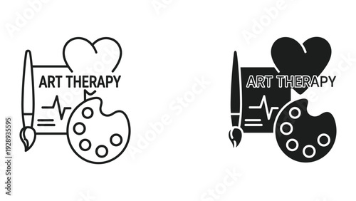 Art therapy symbols with paintbrush and palette for creative healing