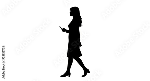 Silhouette of a woman walking with a smartphone in hand.