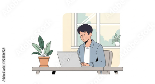 Young person working on a laptop at a desk.