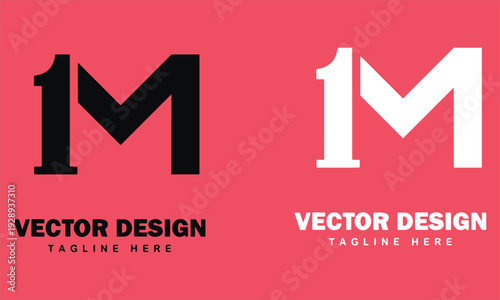Bold black and white '1M' with accompanying text VECTORDESIGNTAGLINEHERE" on a pink background