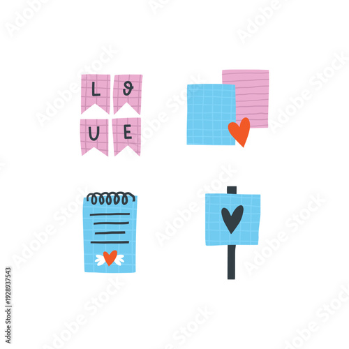 Love Notes and Romantic Elements Vector Set. This vector artwork is ideal for greeting cards, planners and social media design.