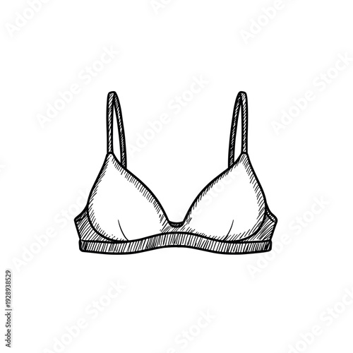 hand drawn sketch of a bra lingerie top in black and white line art style