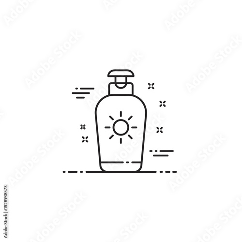 sunscreen lotion bottle with pump icon hand drawn line art style