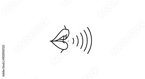 voice sound waves coming from speaking lips hand drawn line art communication concept