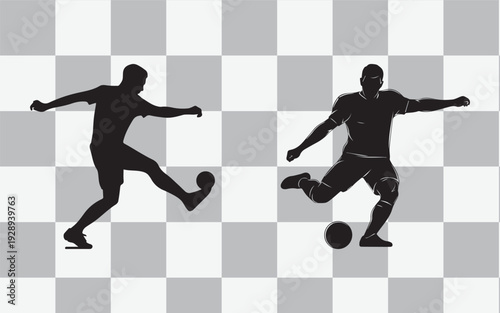 Soccer Player Silhouette Set – Football Kick and Dribble Action Vector Isolated on Transparent Background