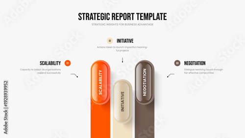 Digital Planning 3 Element Diagram Slide Layout. Sales Insight Three Option Infographic Presentation Design. Financial Forecast Slideshow Template Vector Illustration.