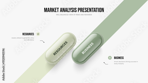Financial Campaign Two Element Infographic Slideshow Design. Product Portfolio 2 Step Diagram Presentation Layout. Investor Development Frame Template Vector Illustration.