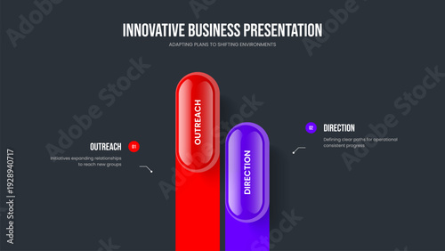 Business Showcase Two Step Infographic Presentation Design. Corporate Solution 2 Element Diagram Frame Layout. Project Plan Slide Template Vector Illustration.