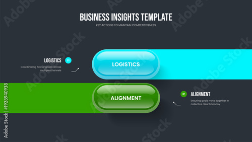 Investor Launch Two Step Infographic Slideshow Design. Project Visualization Presentation Template Vector Illustration. Enterprise Analysis 2 Option Diagram Slide Layout.