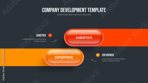 Company Strategy Two Option Diagram Presentation Layout. Corporate Performance 2 Element Infographic Slideshow Template. Enterprise Forecast Slide Design Vector Illustration.