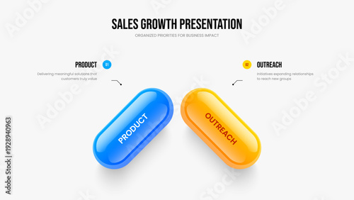 Enterprise Strategy Frame Design Vector Illustration. Corporate Growth Two Option Infographic Slideshow Layout. Marketing Analysis 2 Step Diagram Slide Template.