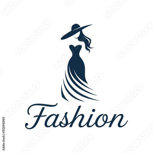 Elegant fashion logo with woman silhouette and hat