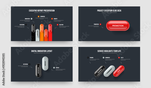 Creative Growth Five One Two Three Option Infographic Presentation Template Vector Illustration Collection. Business Innovation 5 1 2 3 Step Diagram Slideshow Layout Set.