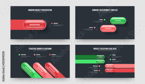 Marketing Showcase 1 2 3 4 Step Diagram Slideshow Layout Set. Sales Planning One Two Three Four Element Infographic Presentation Design Vector Illustration Collection.