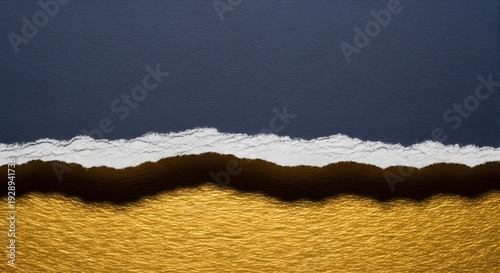 Horizontal Torn Navy Blue Paper Revealing Shimmering Gold Foil Background