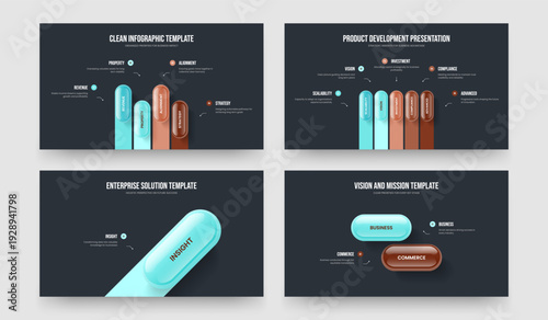 Marketing Campaign 4 5 1 2 Step Diagram Slide Layout Collection. Corporate Launch Four Five One Two Option Infographic Presentation Design Vector Illustration Bundle.