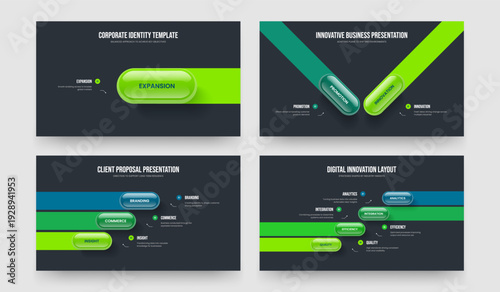 Project Proposal 1 2 3 4 Step Infographic Presentation Template Collection. Company Introduction One Two Three Four Element Diagram Frame Design Vector Illustration Bundle.