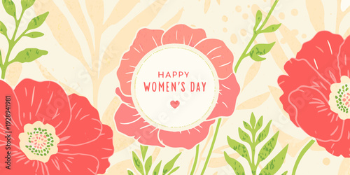 Floral illustration celebrating international women s day with red poppies