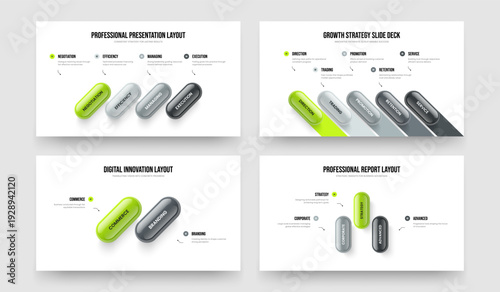 Visual Review 4 5 2 3 Option Infographic Frame Design Collection. Advertising Forecast Four Five Two Three Step Diagram Slide Template Vector Illustration Bundle.