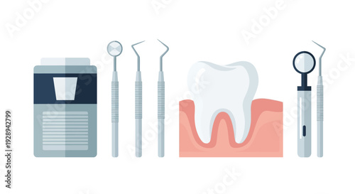 Dental Tools and Tooth Illustration for Oral Hygiene Concept