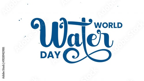 World Water Day Text Animation in blue color with alpha matte