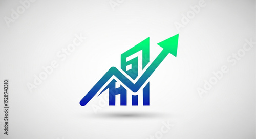 Financial growth chart with upward arrow and abstract building illustration.
