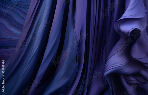 Purple  curved lines that look like streams of light, smoke, or folds of silk blown by the wind