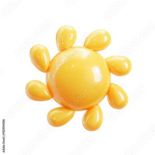 Bright Yellow Balloon Sun on Transparent Background