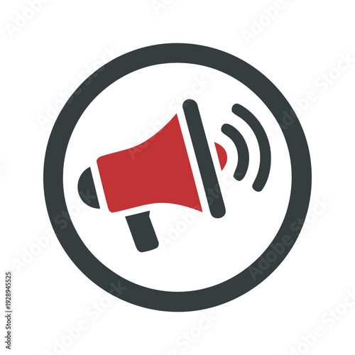 A vector graphic illustration of a megaphone icon in a circle with sound waves