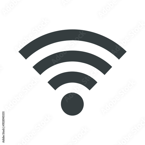 A simple black WiFi symbol icon on a white background