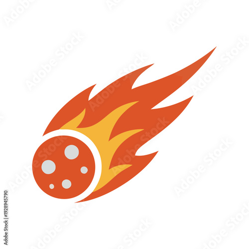 A vibrant orange meteorite with flames trails behind it in a vector graphic illustration