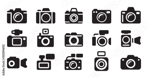 Collection of stylized vector camera icons for photography and design projects digital photography equipment and tools