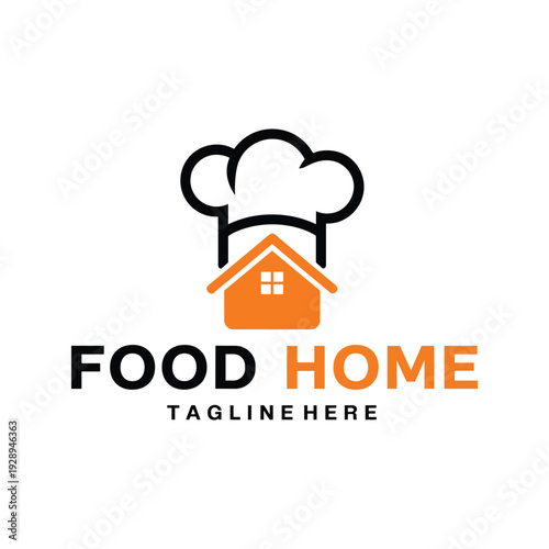 Food home logo with chef hat and house symbol