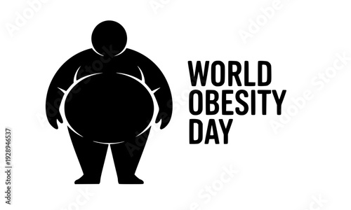 World Obesity Day Black Silhouette of Overweight Person with Bold Text, Health Awareness and Body Weight Concept Illustration Isolated on White Background