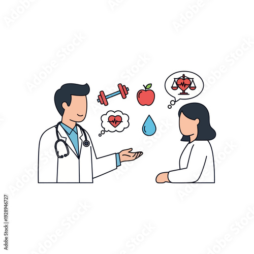 Doctor advises patient on healthy lifestyle and medical well-being