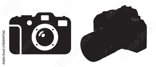 Digital photography camera silhouettes showing modern dslr bodies and professional lenses for creative work