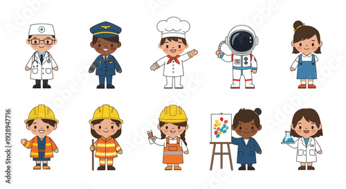 Diverse cartoon people representing various professions and careers