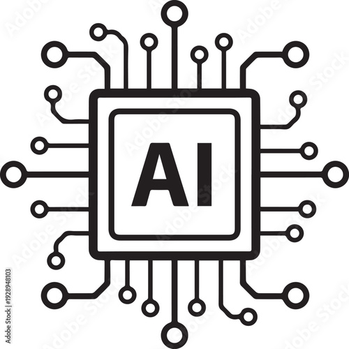 Centralized Artificial Intelligence Microchip Icon Representing Neural Network Processing Power and Integrated Smart Computing Circuitry System Hardware