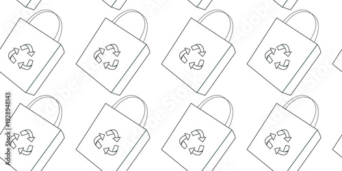 Outline black eco bag with reusable sign. Sustainable shopping, reduce plastic and protect planet concept. Clean flat design vector illustration.