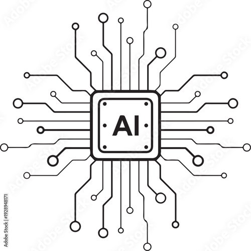 Centralized Artificial Intelligence Microchip Icon Representing Neural Network Processing Power and Integrated Smart Computing Circuitry System Hardware