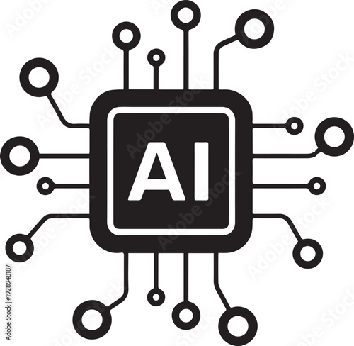 Centralized Artificial Intelligence Microchip Icon Representing Neural Network Processing Power and Integrated Smart Computing Circuitry System Hardware