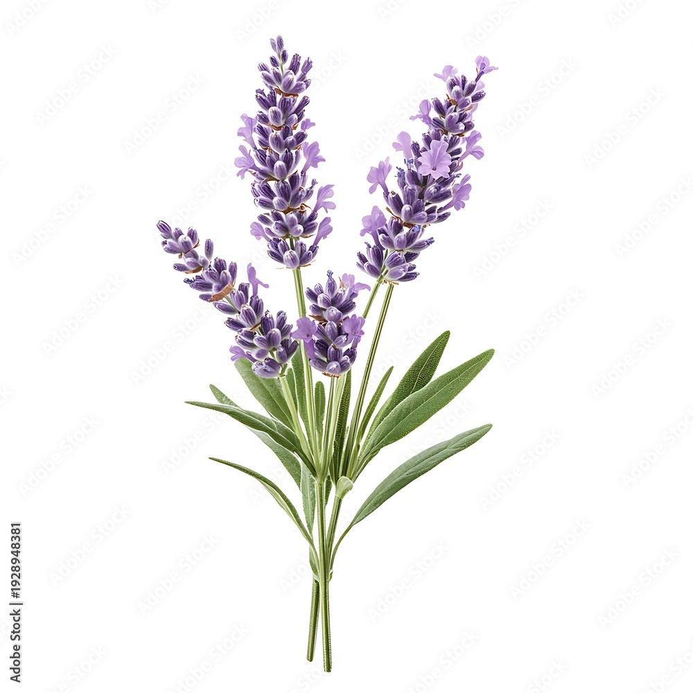 Fototapeta premium Fresh Lavender Bouquet on White Background for Aromatherapy and Decor Purposes