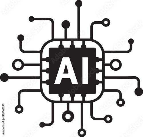 Centralized Artificial Intelligence Microchip Icon Representing Neural Network Processing Power and Integrated Smart Computing Circuitry System Hardware