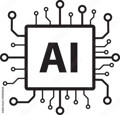 Centralized Artificial Intelligence Microchip Icon Representing Neural Network Processing Power and Integrated Smart Computing Circuitry System Hardware
