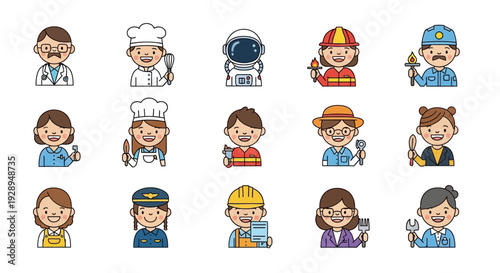 Diverse cartoon people representing various professions and occupations