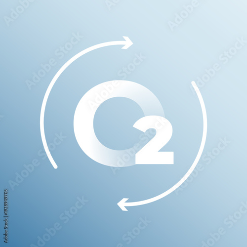 Flat Vector O2 Oxygen Cycle Icon with Circular Arrows Gradient Background